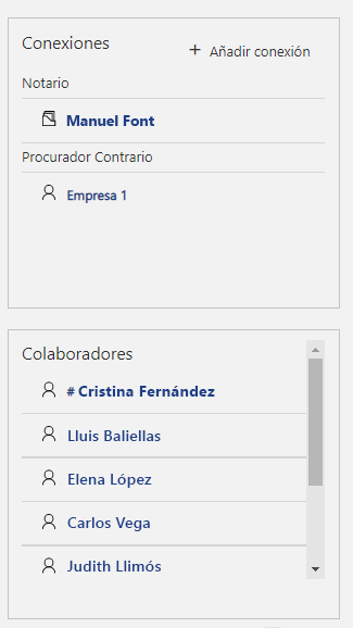 Conexiones y colaboradores en el expediente